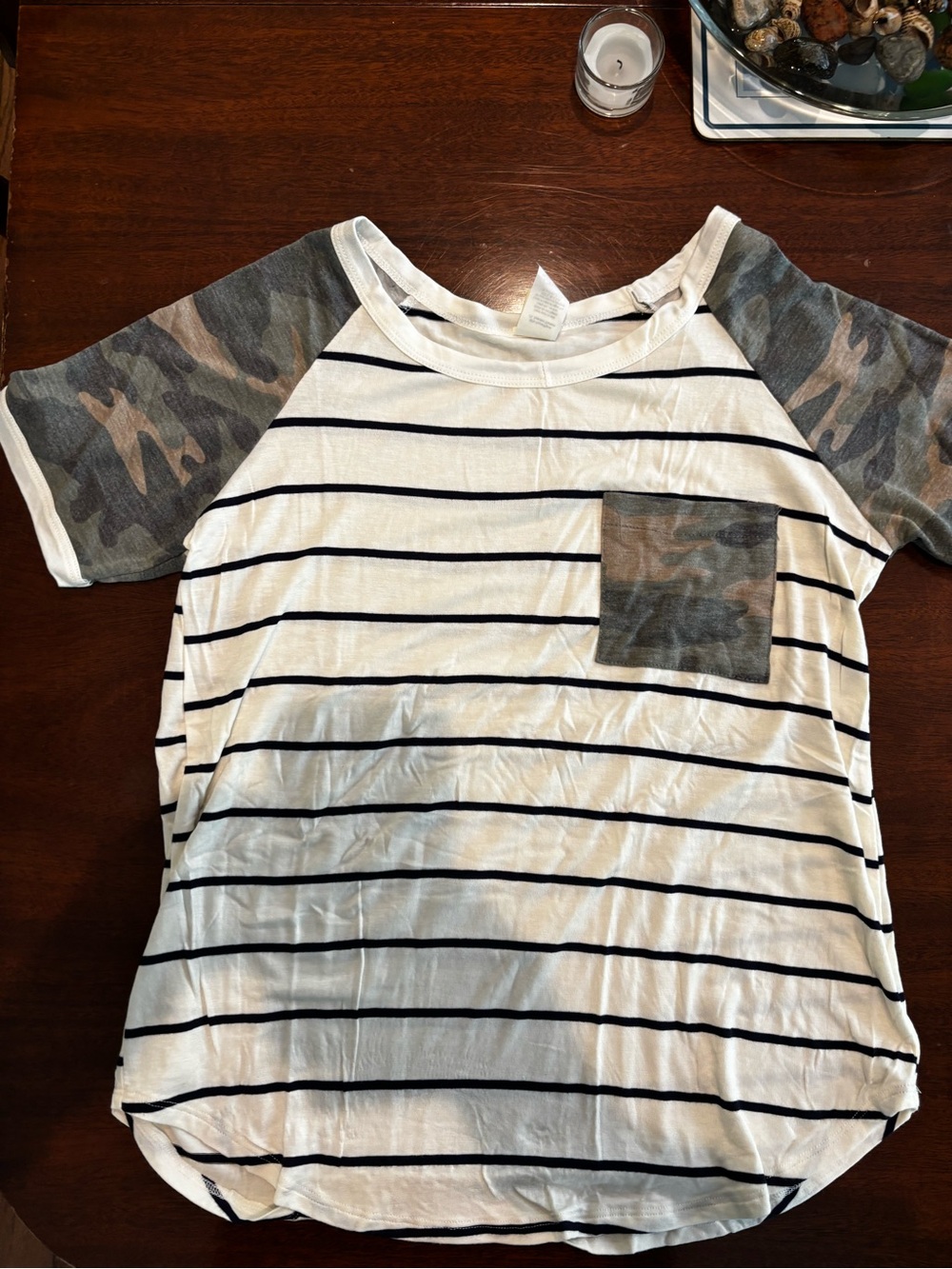 Seventh Ray Striped Camo Raglan Sleeve Pocket Tee NWOT Medium